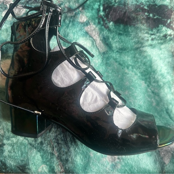 Black Patent Iridescent open lace bootie - very fun and comfortable to wear - Picture 1 of 5